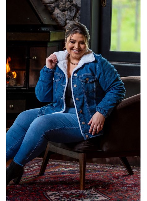 Jaqueta Jeans Toda Forrada de Pelos Geração Moderna