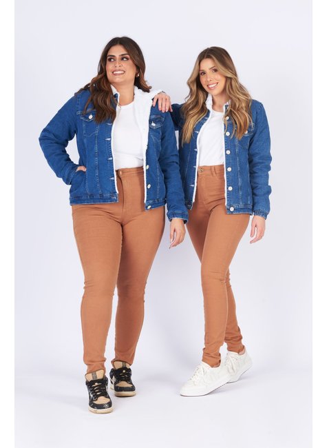 Casaco Tipo Jeans Camurça Com Pelinho Dentro Feminino Jaqueta