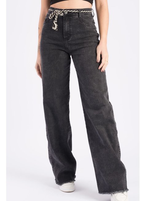 Calça Jeans Wide Leg Preto Estonado Geração Moderna