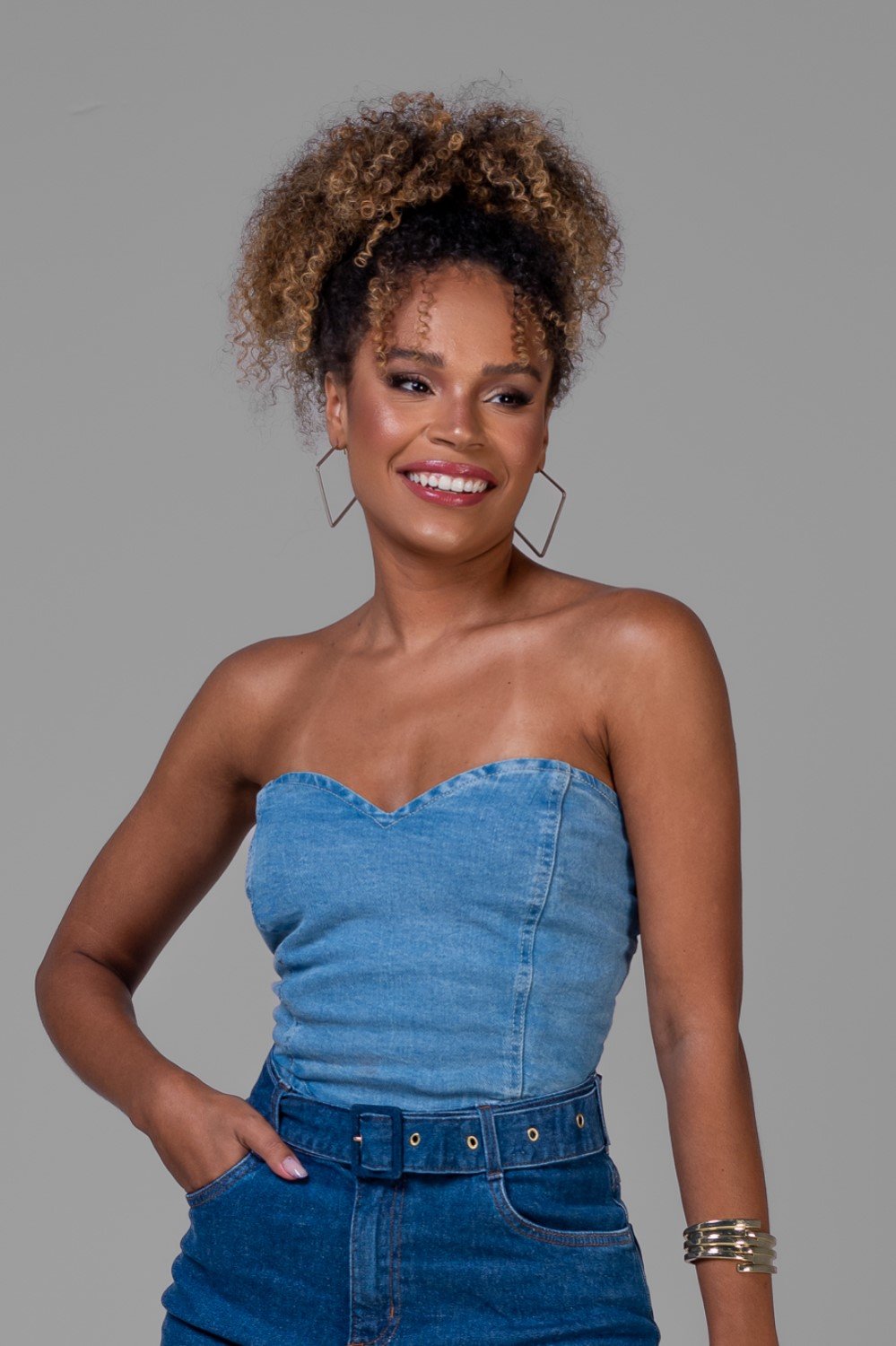 Cropped Corset Jeans com Lastex - Jeans Claro - Geração Moderna