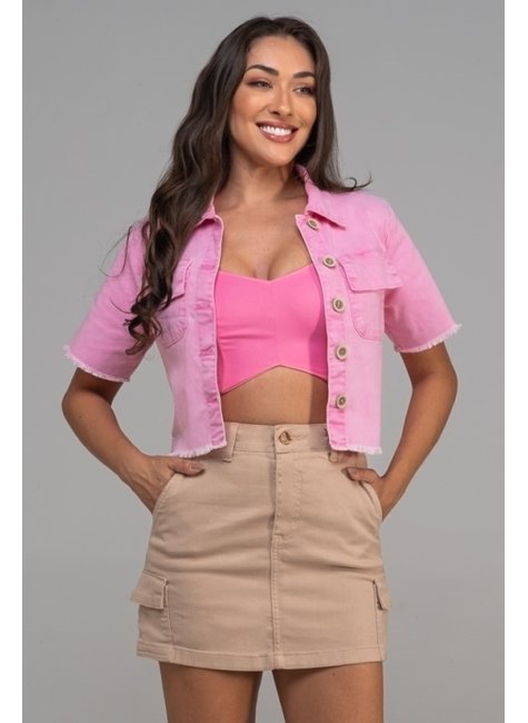 Jeans Cropped Jaqueta Jeans Pink Jaquetinha Jeans Jaqueta De Manga - Main Image