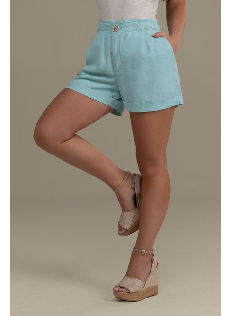 shorts de linho com cos franzido azul turquesa geracao moderna 4663 1